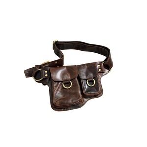 New Vicenzo Brown Leather Pocket Utility Waist Bag Fanny Pack Festival Moto